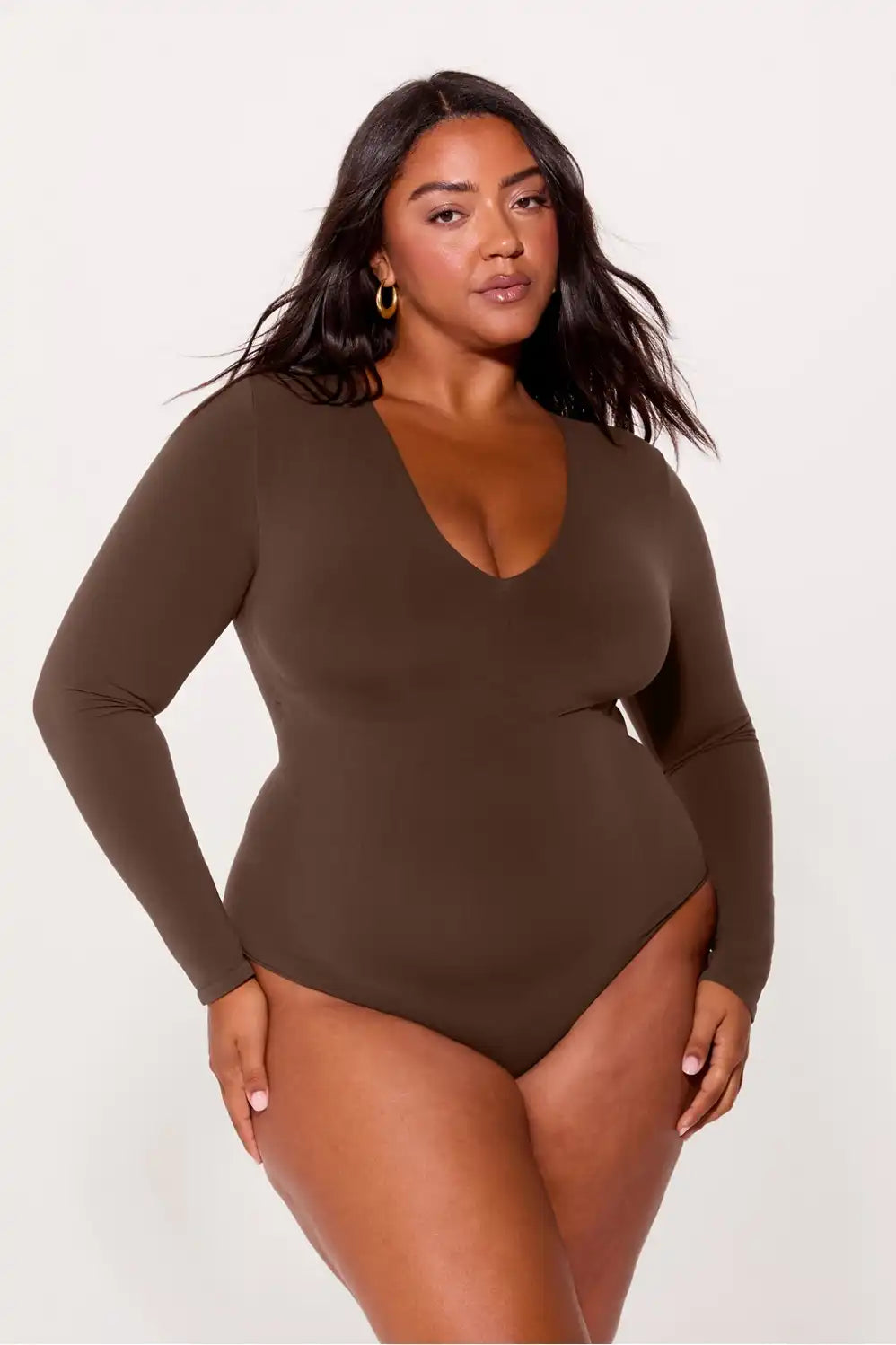 Nearly Naked Shapewear Plunge Long Sleeve Bodysuit