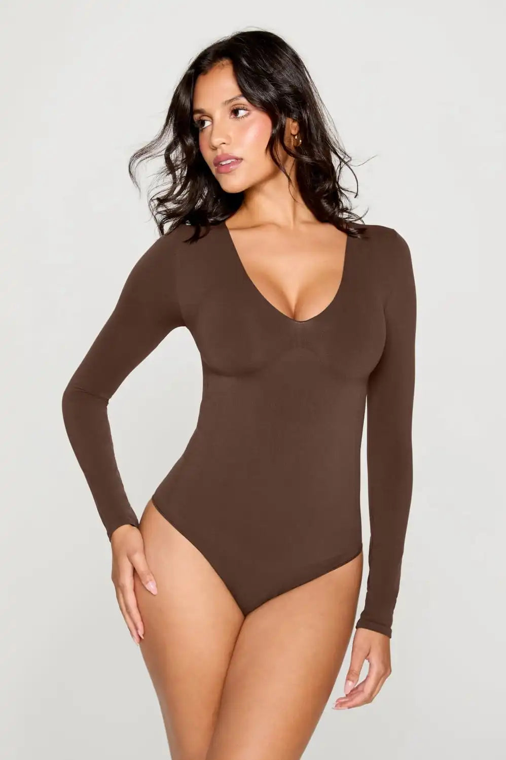 Nearly Naked Shapewear Plunge Long Sleeve Bodysuit