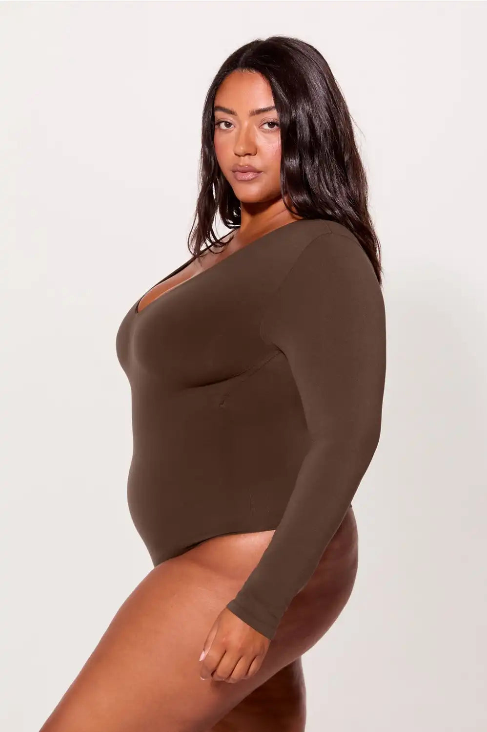 Nearly Naked Shapewear Plunge Long Sleeve Bodysuit