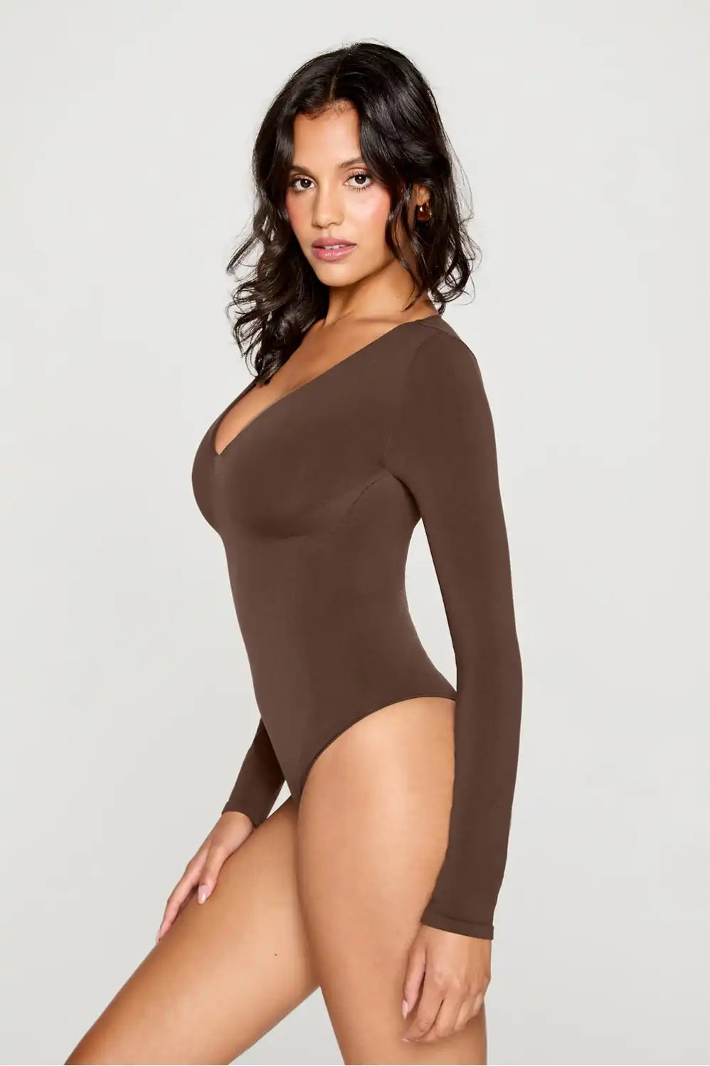 Nearly Naked Shapewear Plunge Long Sleeve Bodysuit