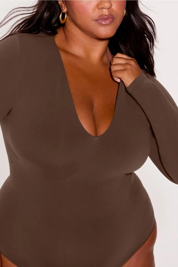 Nearly Naked Shapewear Plunge Long Sleeve Bodysuit