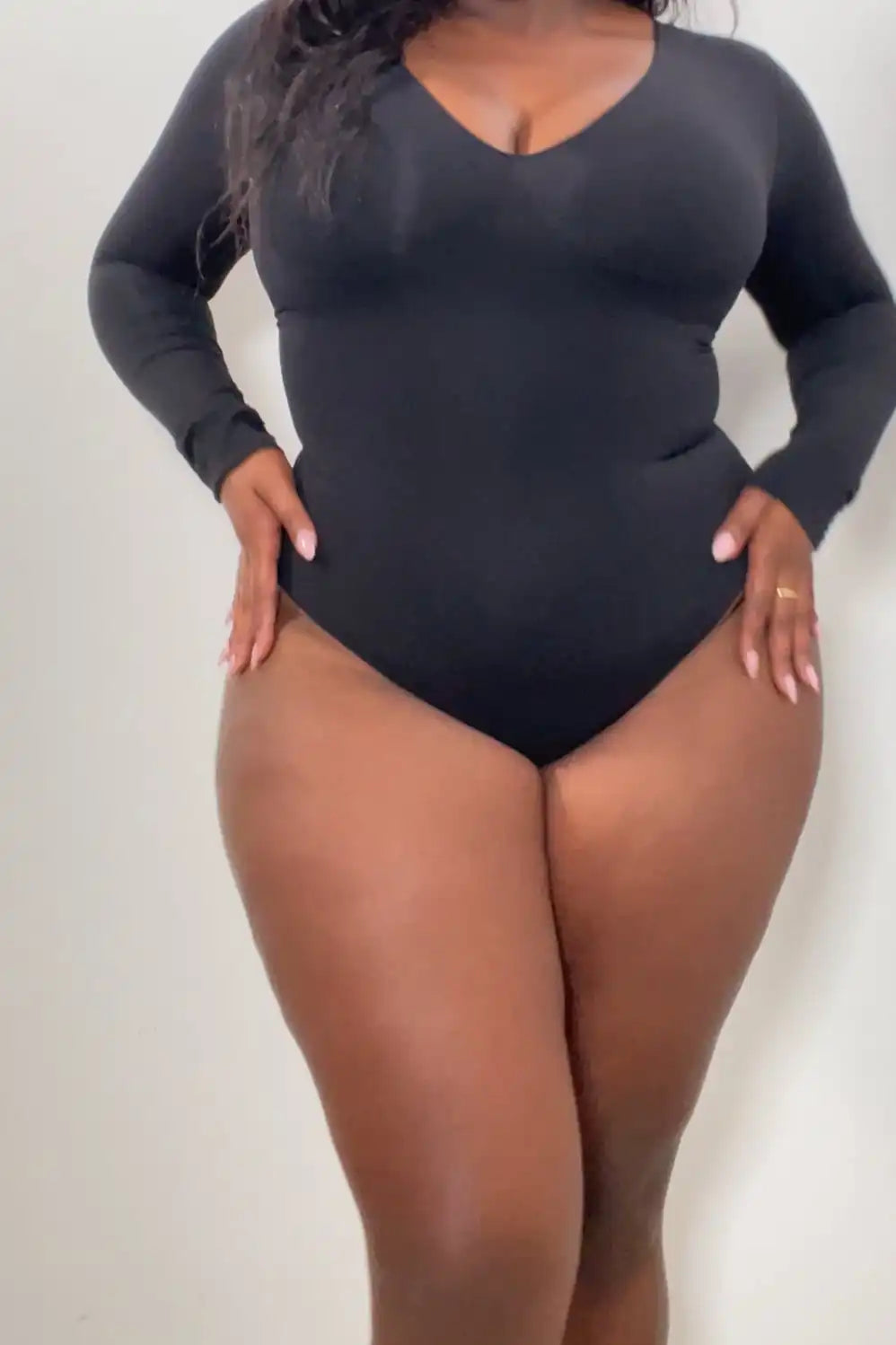 Nearly Naked Shapewear Plunge Long Sleeve Bodysuit