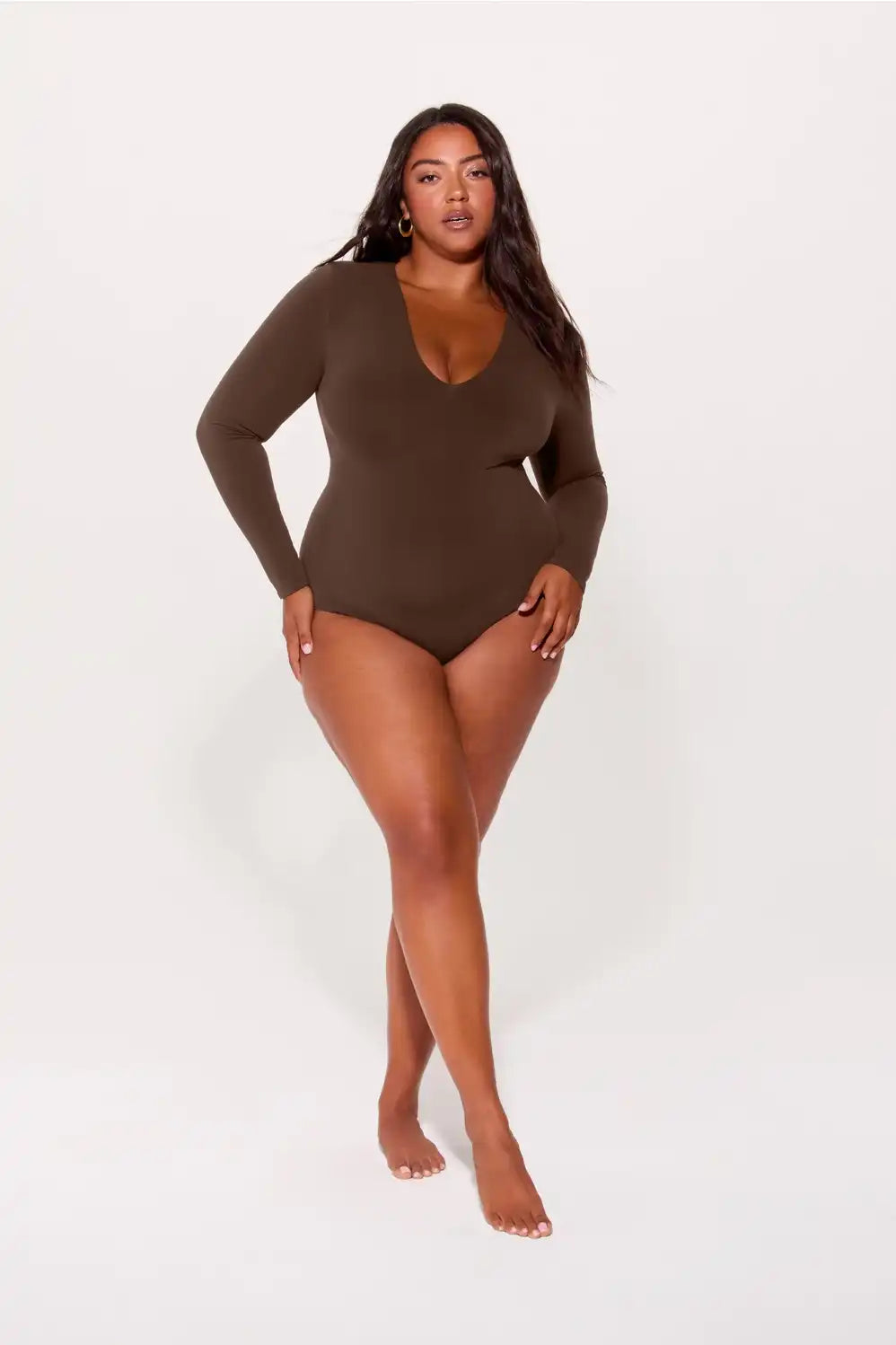 Nearly Naked Shapewear Plunge Long Sleeve Bodysuit