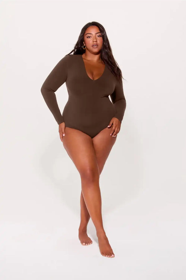 Nearly Naked Shapewear Plunge Long Sleeve Bodysuit