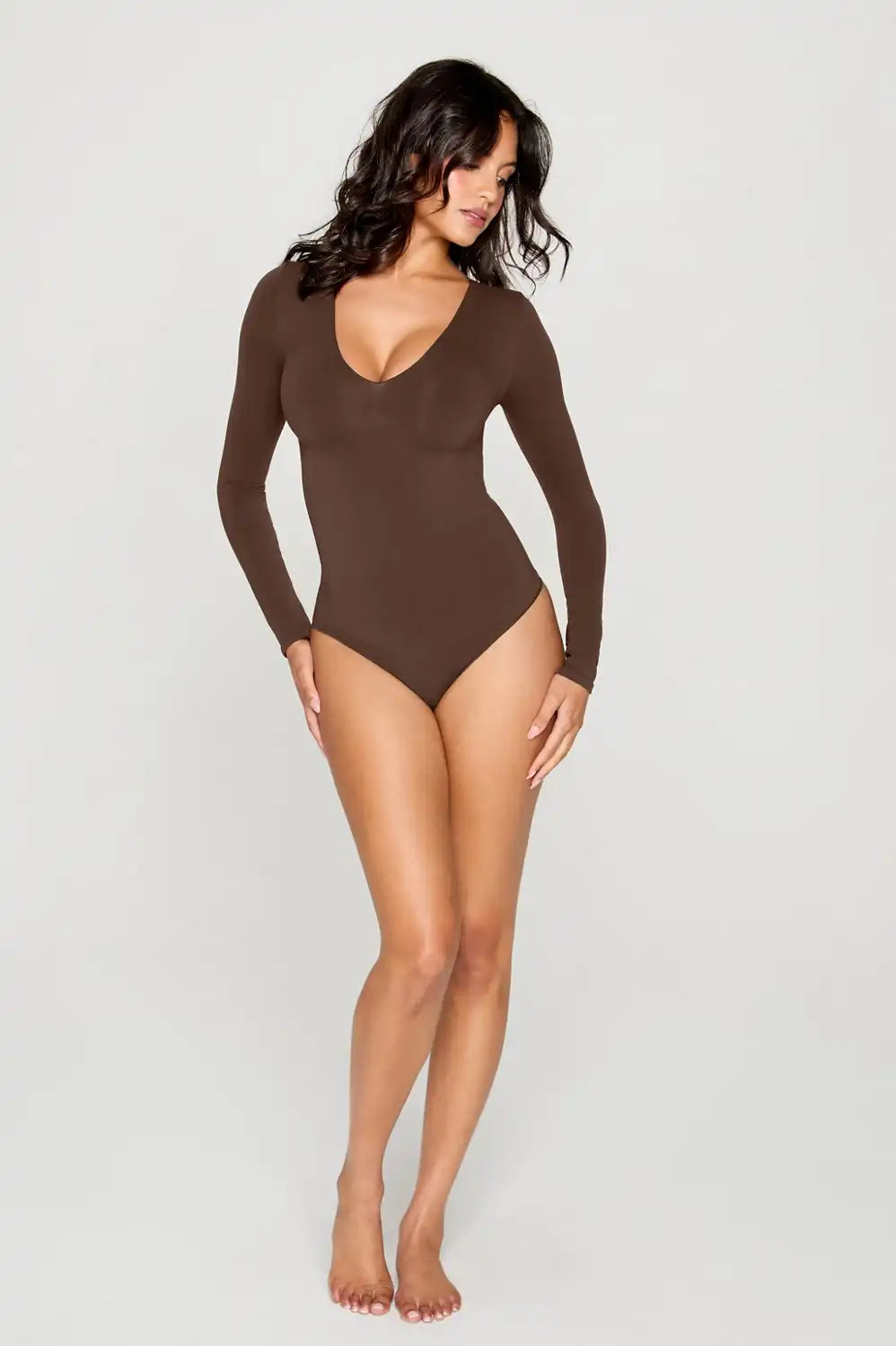 Nearly Naked Shapewear Plunge Long Sleeve Bodysuit