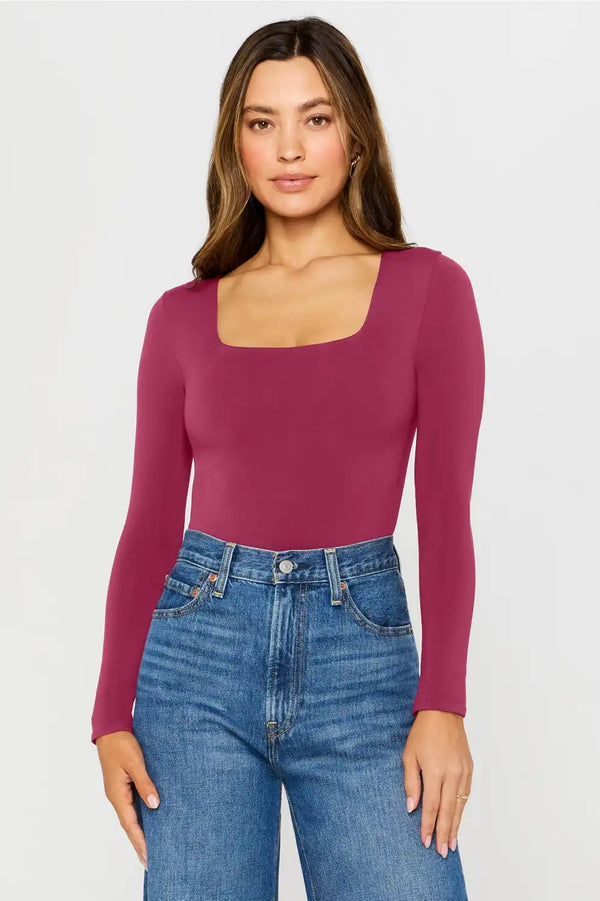 Nearly Naked Shapewear Square Neck Long Sleeve Bodysuit