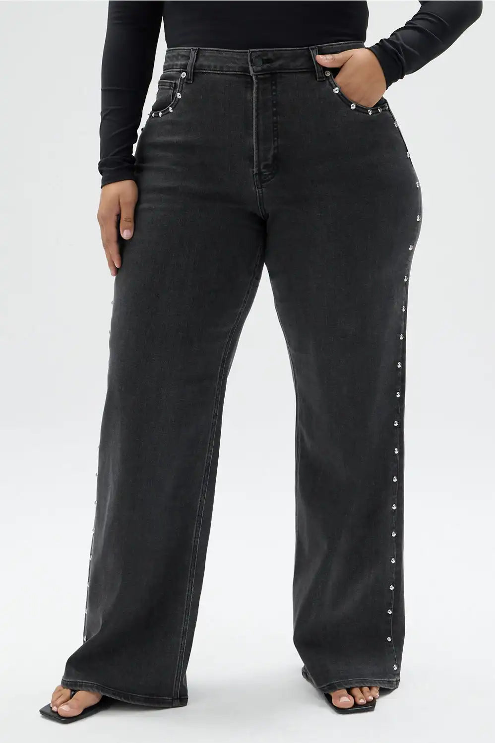 High Rise Wide Leg Studded Jean