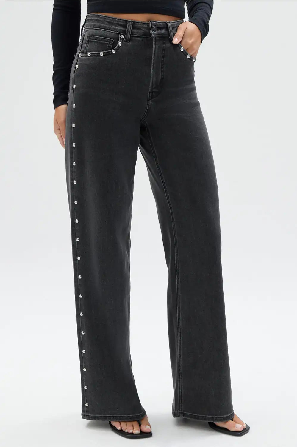 High Rise Wide Leg Studded Jean Secondary image