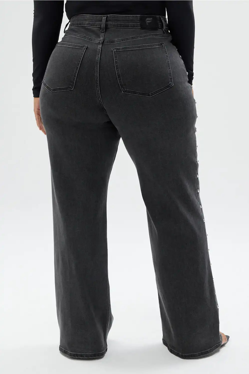 High Rise Wide Leg Studded Jean