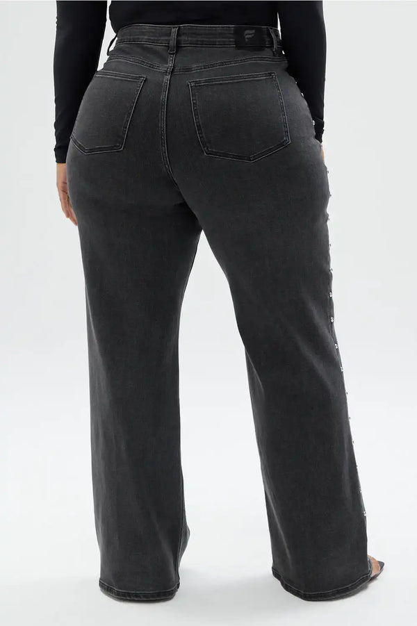 High Rise Wide Leg Studded Jean