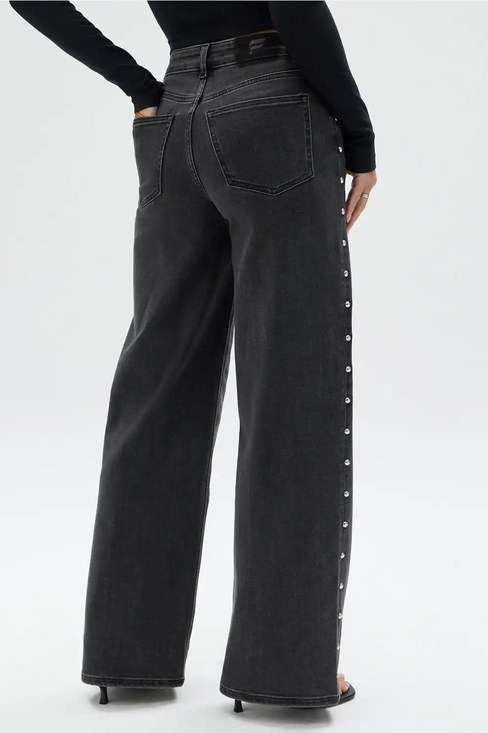 High Rise Wide Leg Studded Jean