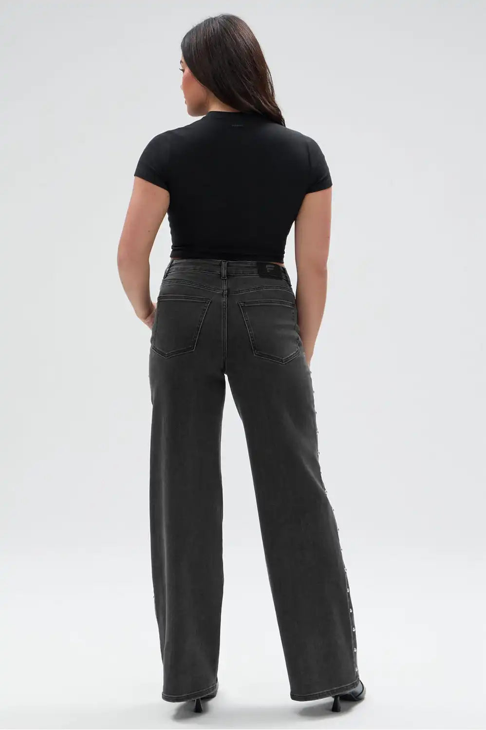 High Rise Wide Leg Studded Jean