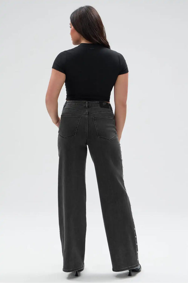 High Rise Wide Leg Studded Jean