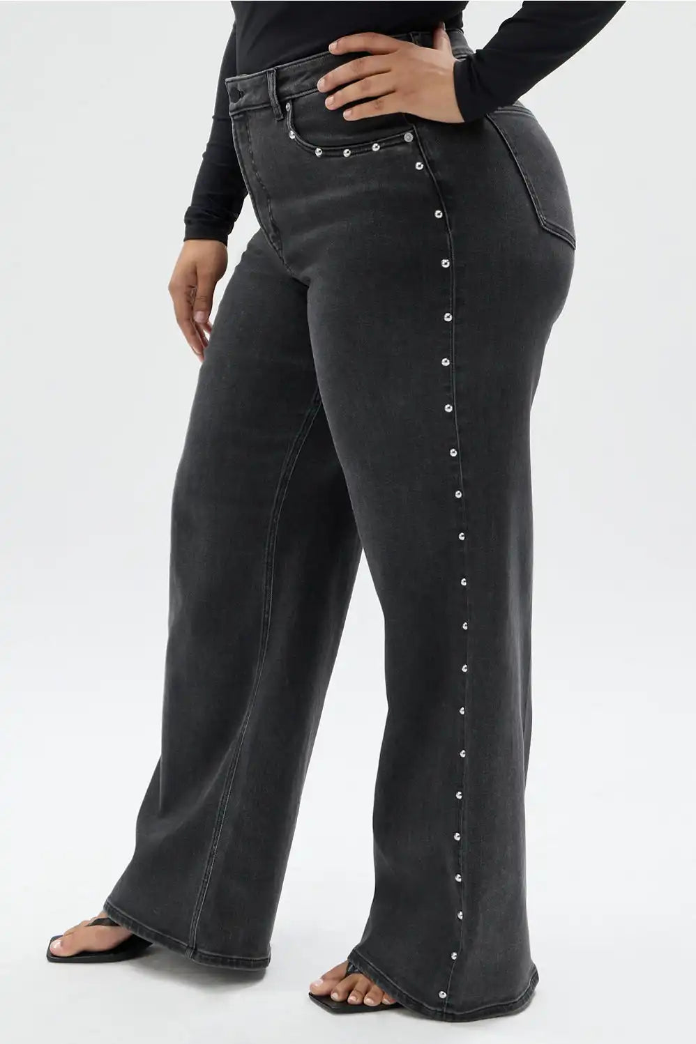 High Rise Wide Leg Studded Jean