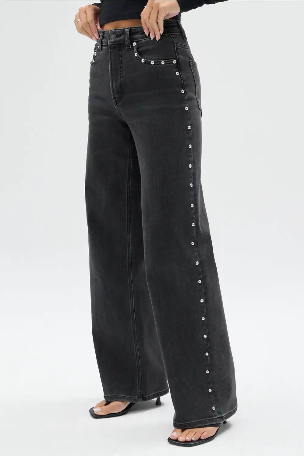 High Rise Wide Leg Studded Jean