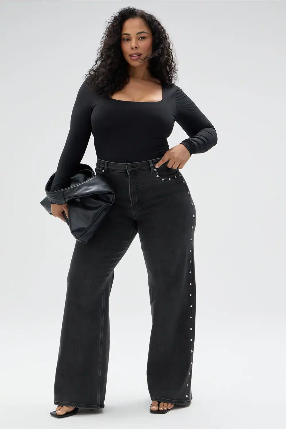 High Rise Wide Leg Studded Jean