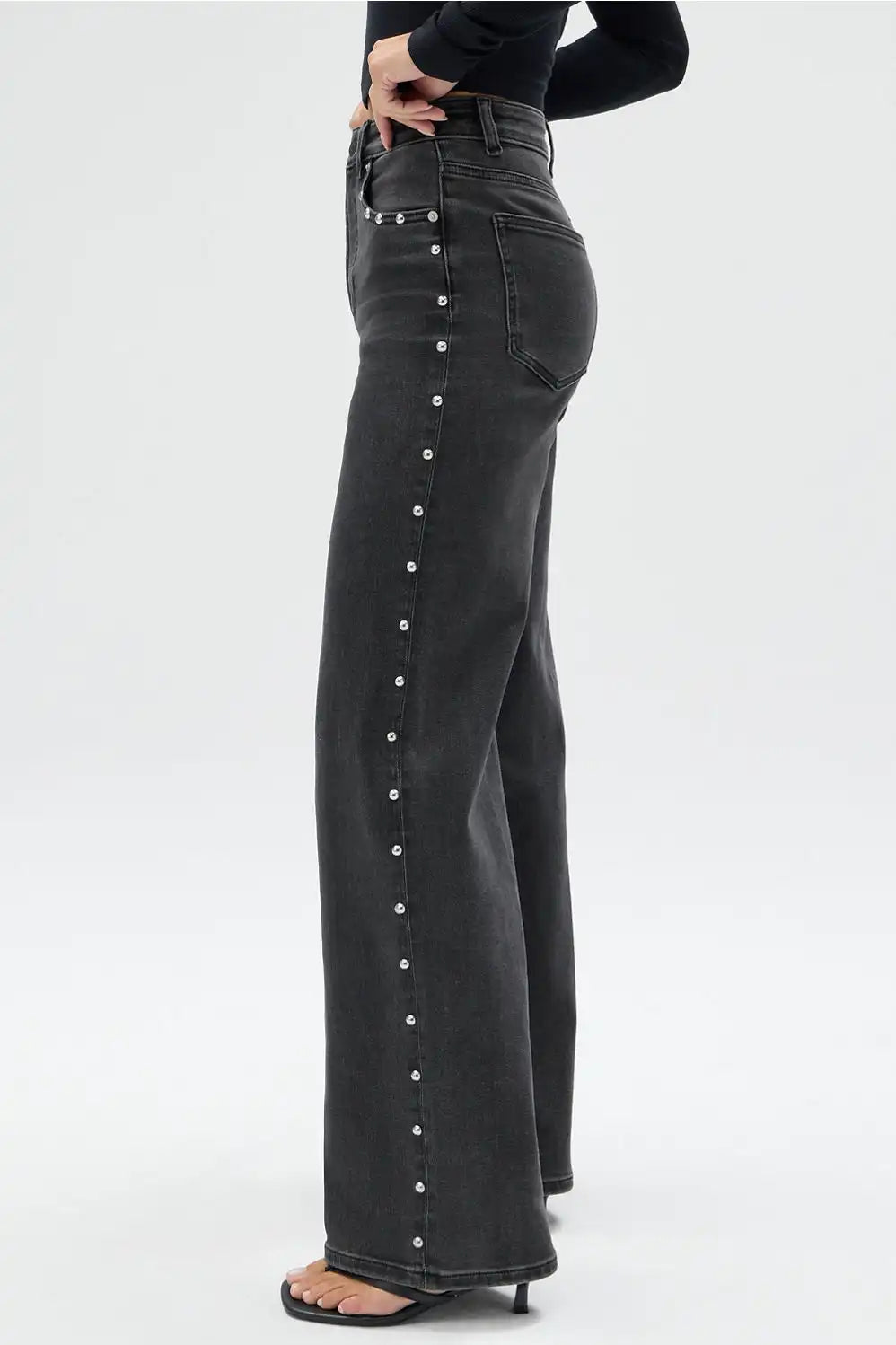 High Rise Wide Leg Studded Jean