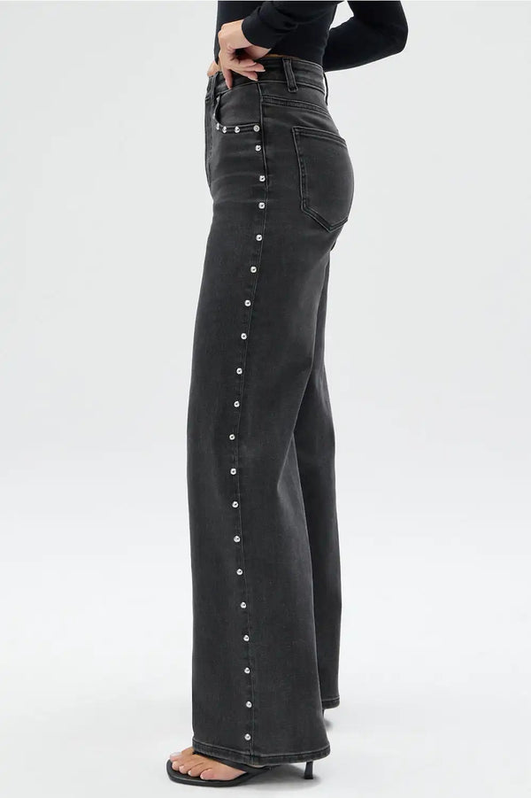 High Rise Wide Leg Studded Jean