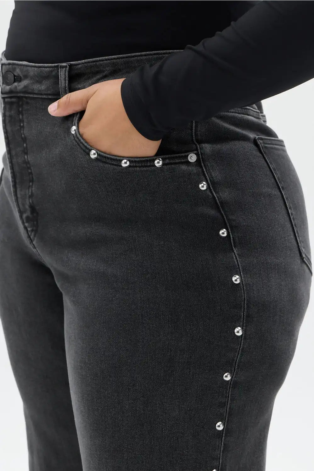 High Rise Wide Leg Studded Jean