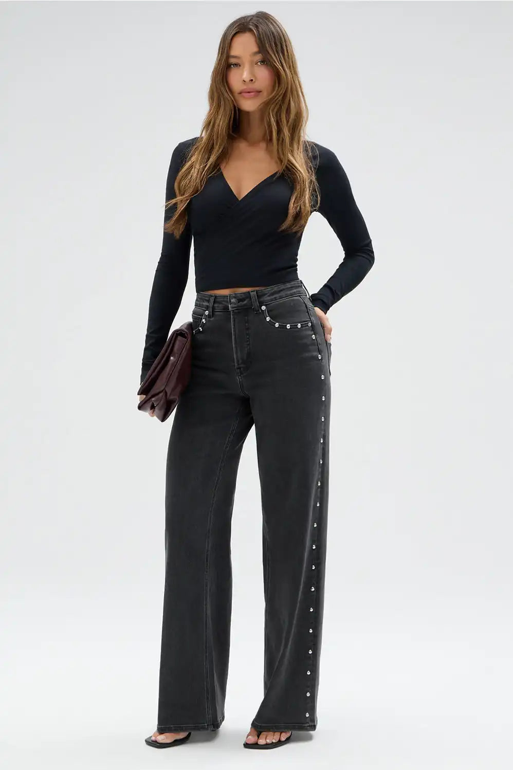 High Rise Wide Leg Studded Jean