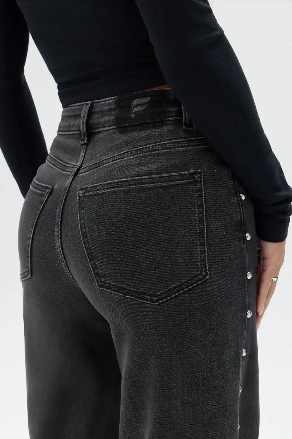 High Rise Wide Leg Studded Jean