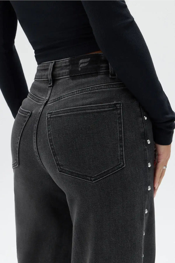 High Rise Wide Leg Studded Jean