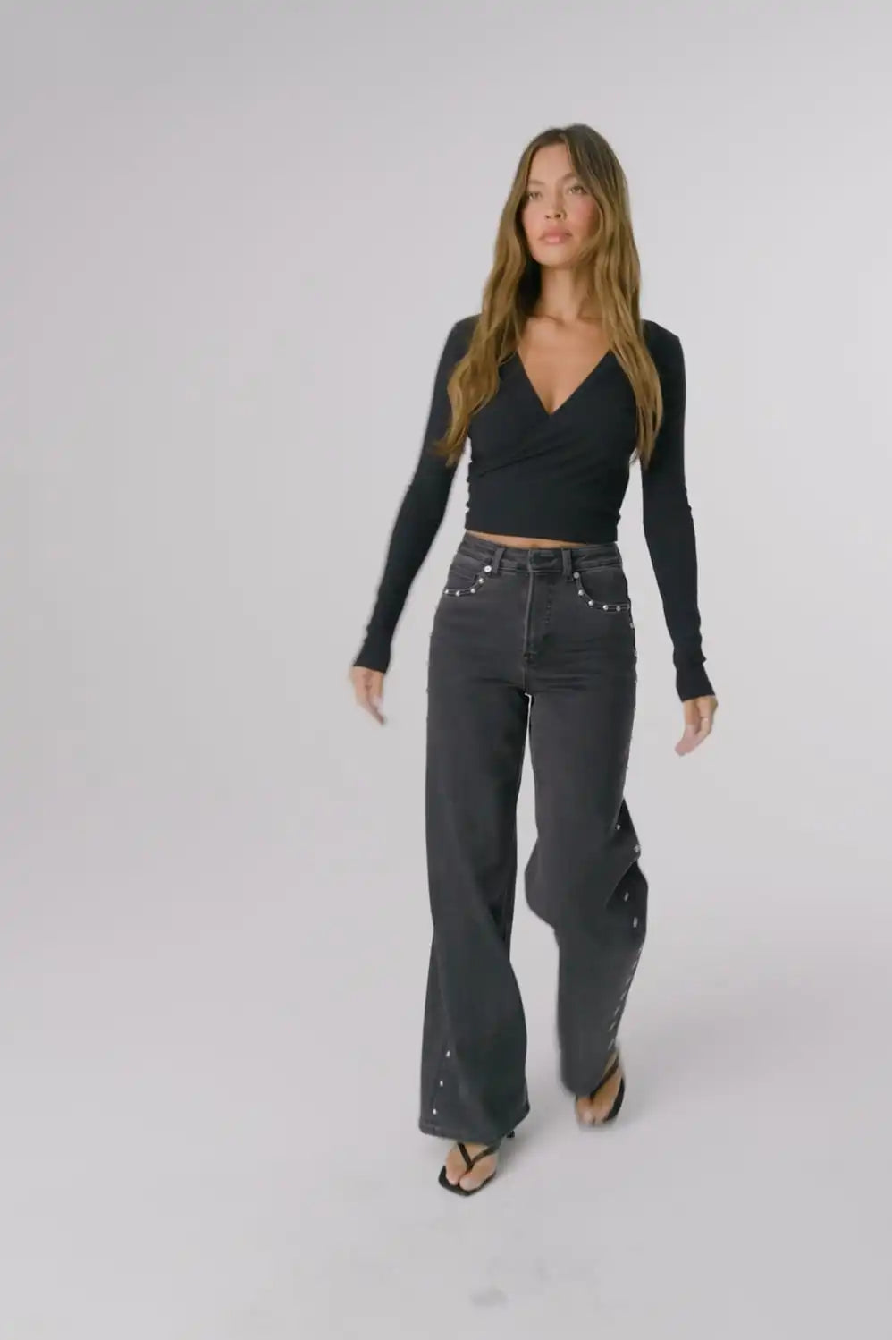 High Rise Wide Leg Studded Jean