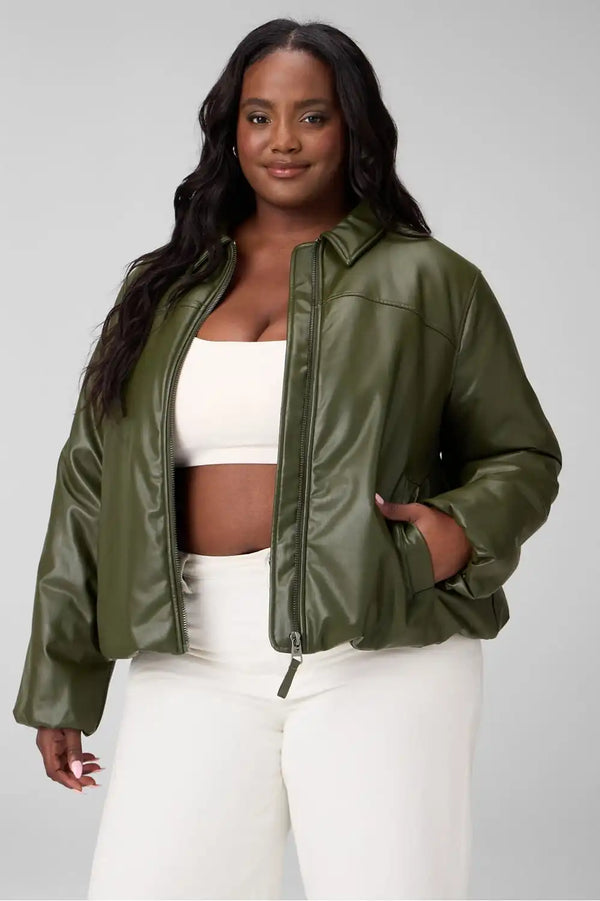 Faux Leather Padded Bomber Jacket