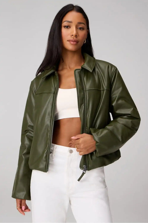 Faux Leather Padded Bomber Jacket