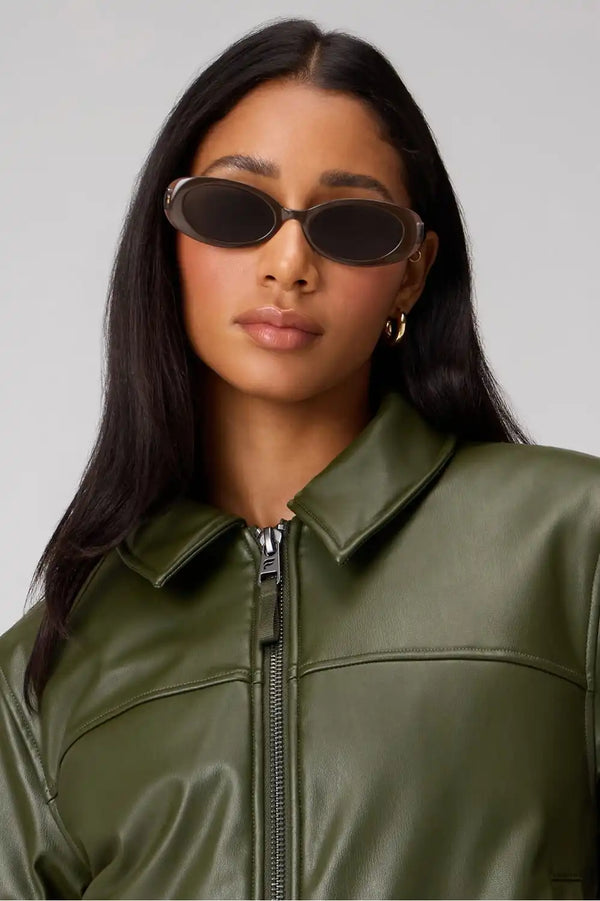 Faux Leather Padded Bomber Jacket