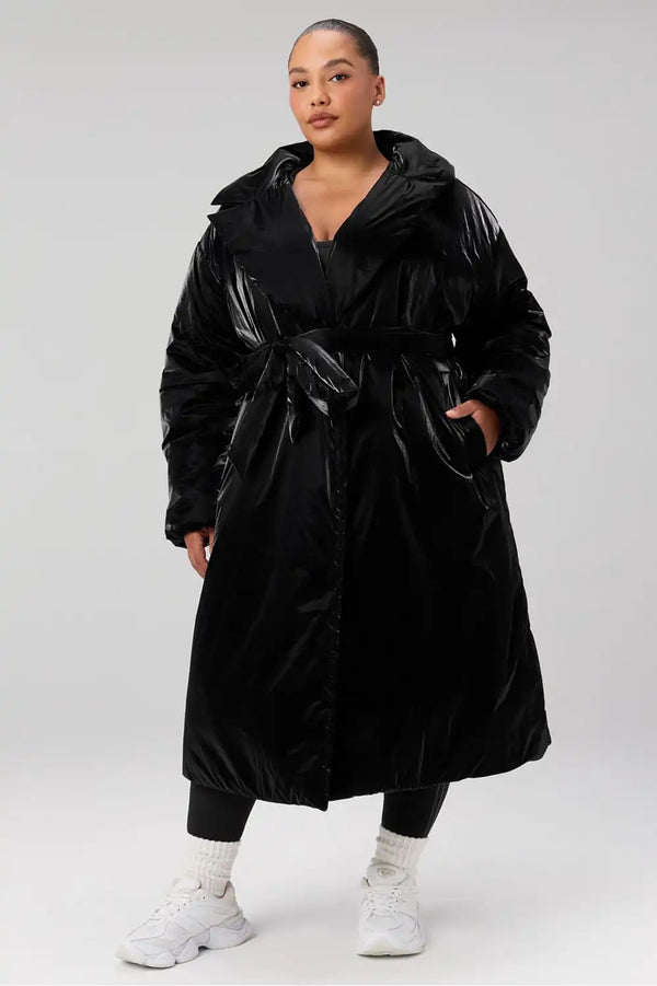 Belted Shine Insulated Long Coat