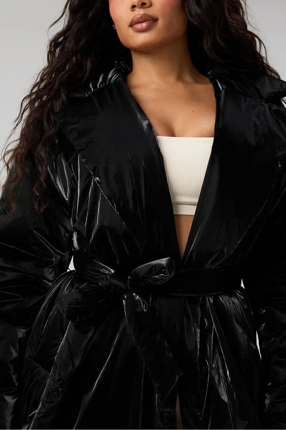 Belted Shine Insulated Long Coat
