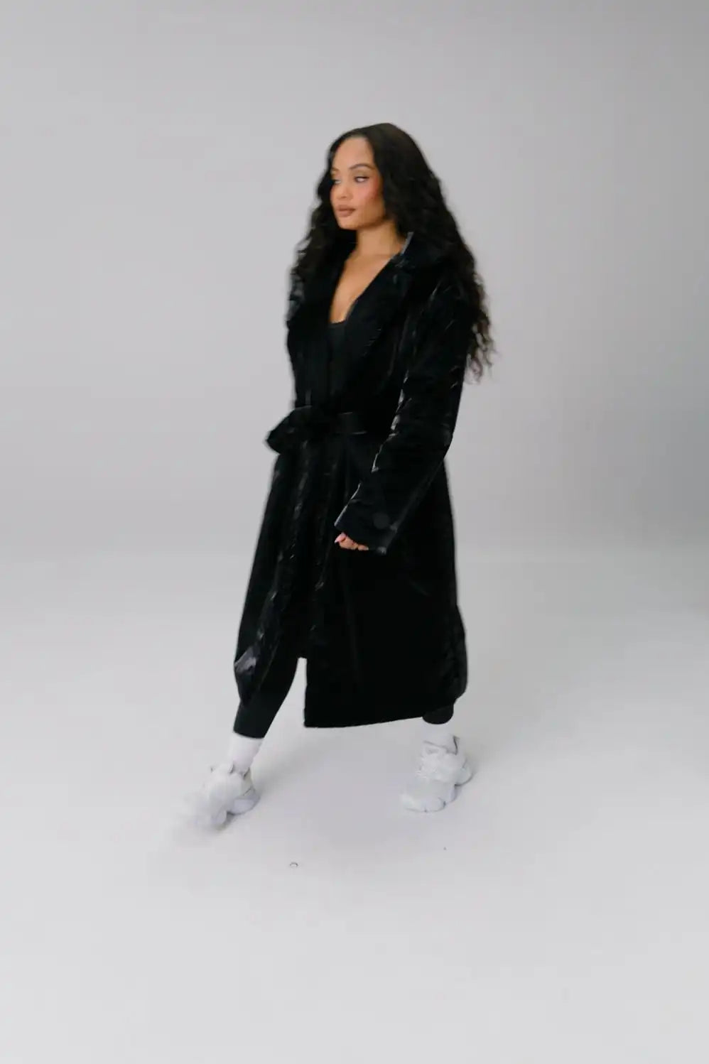 Belted Shine Insulated Long Coat