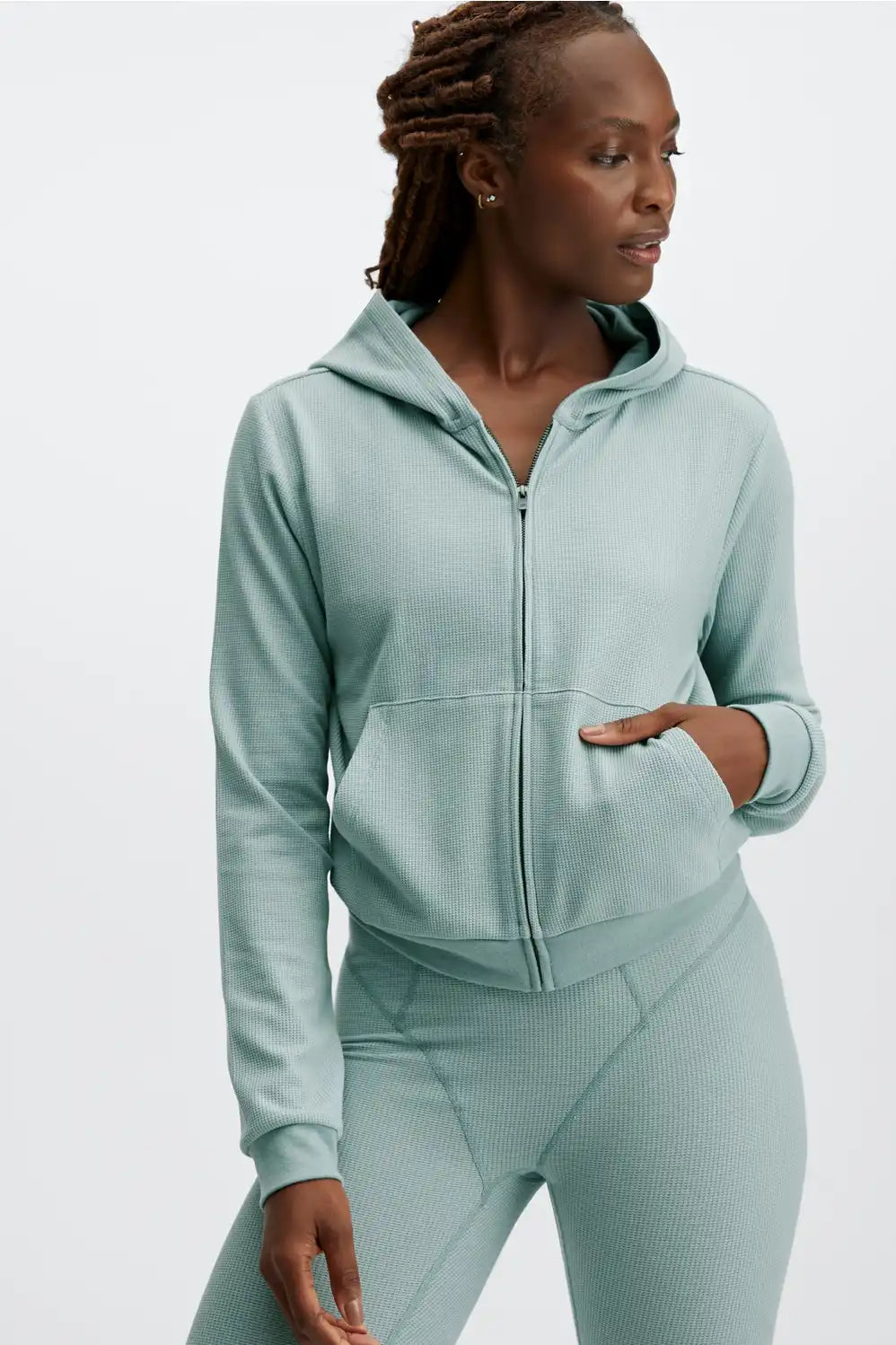 Zip-Up Waffle Hoodie