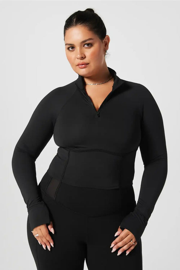 Half-Zip Long-Sleeve Crop Top