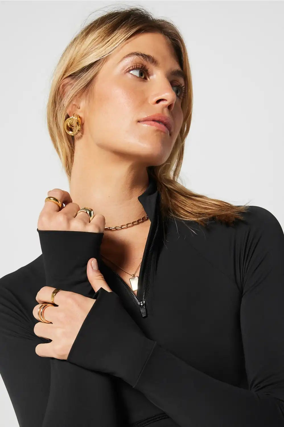 Half-Zip Long-Sleeve Crop Top