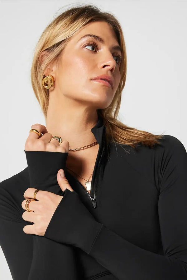 Half-Zip Long-Sleeve Crop Top