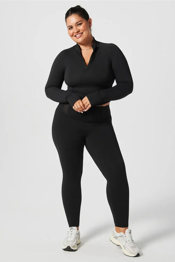 Half-Zip Long-Sleeve Crop Top