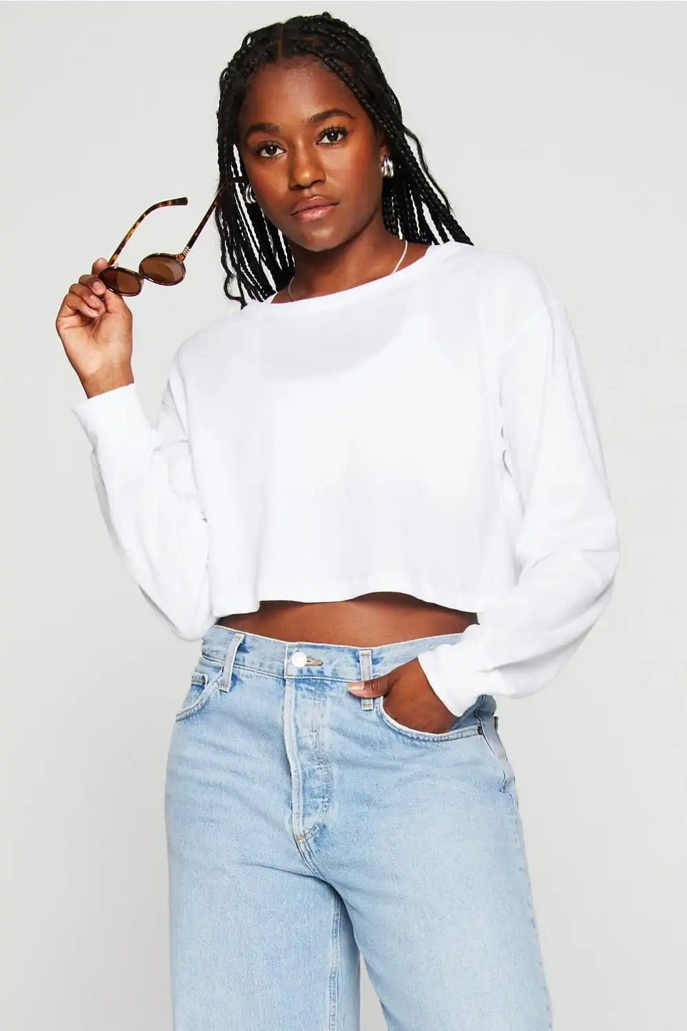100% Cotton Cropped Boxy Long-Sleeve