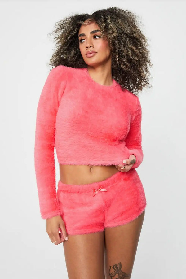 Fuzz Me Long Sleeve Cropped Top