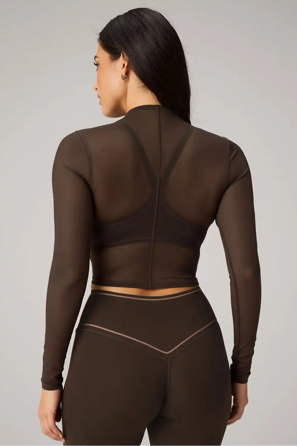 Mesh Long-Sleeve Crop Top