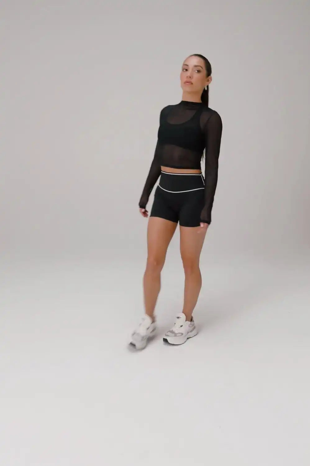 Mesh Long-Sleeve Crop Top