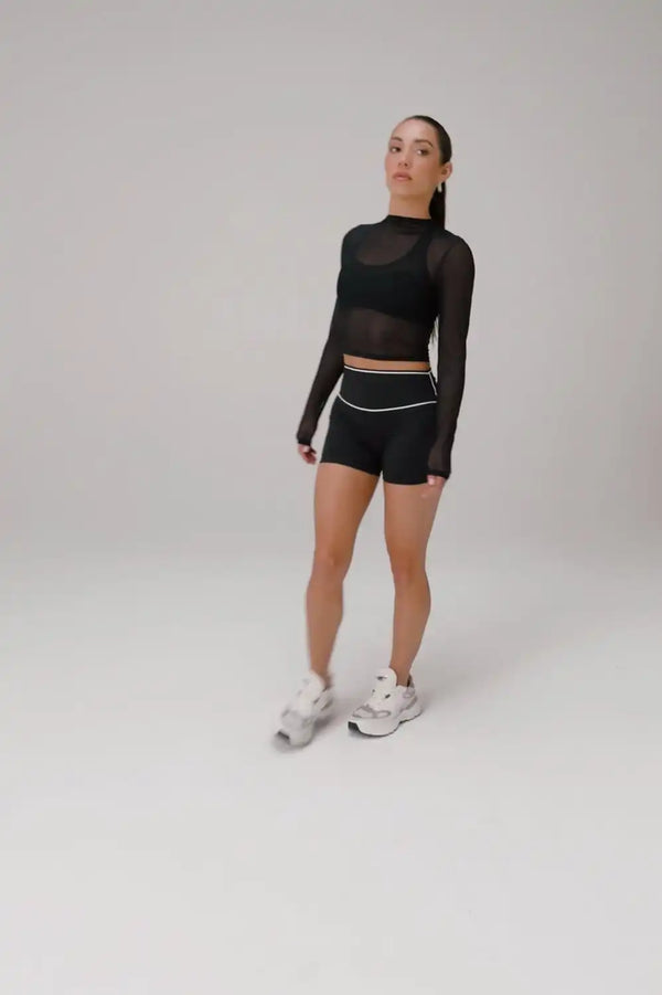 Mesh Long-Sleeve Crop Top