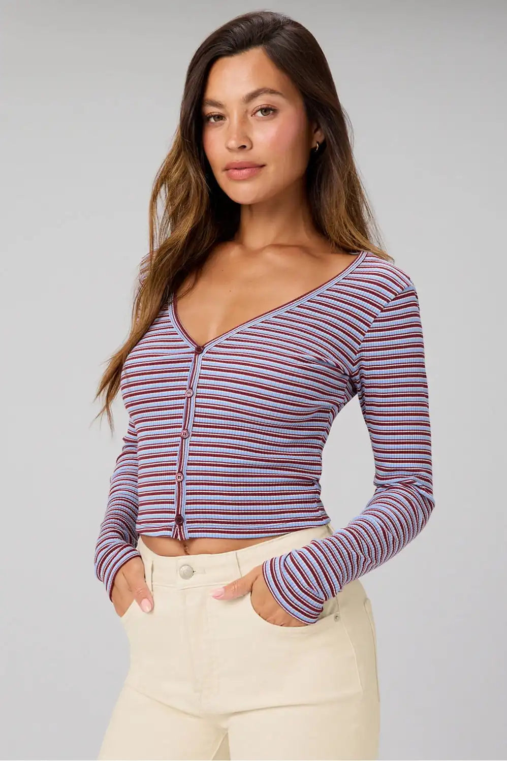 Modal Rib Cardigan Long-Sleeve Top