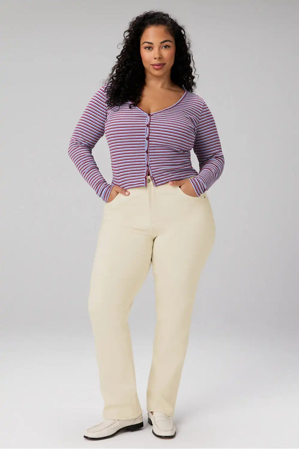 Modal Rib Cardigan Long-Sleeve Top