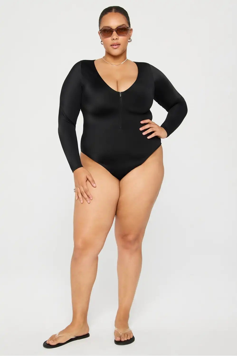 Zip-Front Long Sleeve One Piece Swimsuit