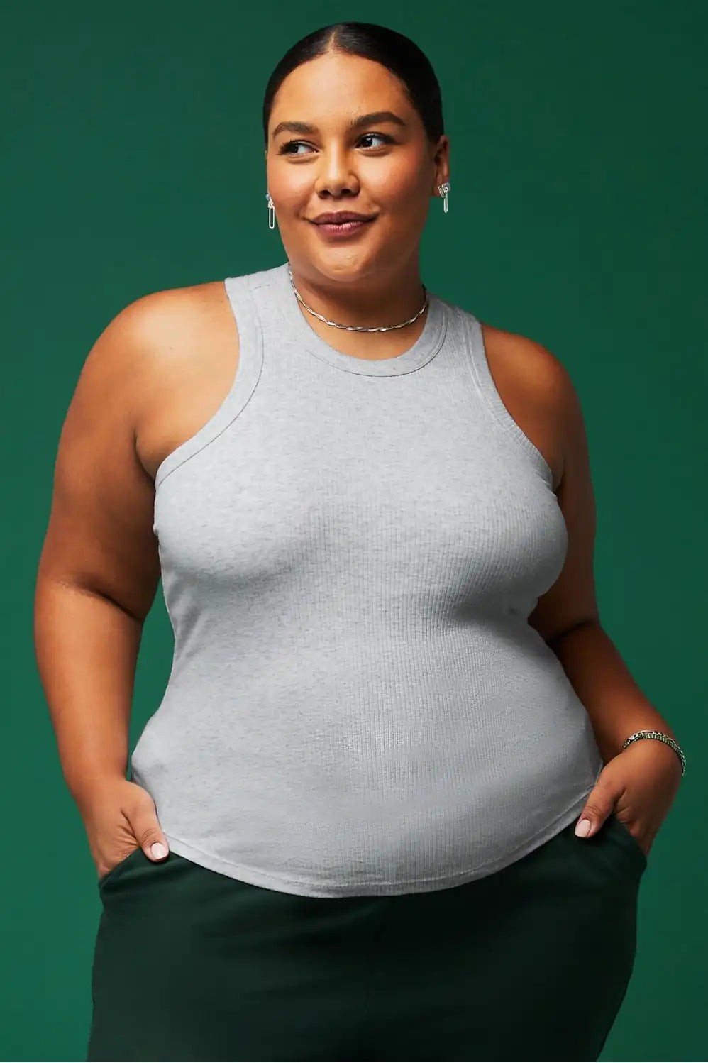 High Neck Rib Built-In Bra Tank