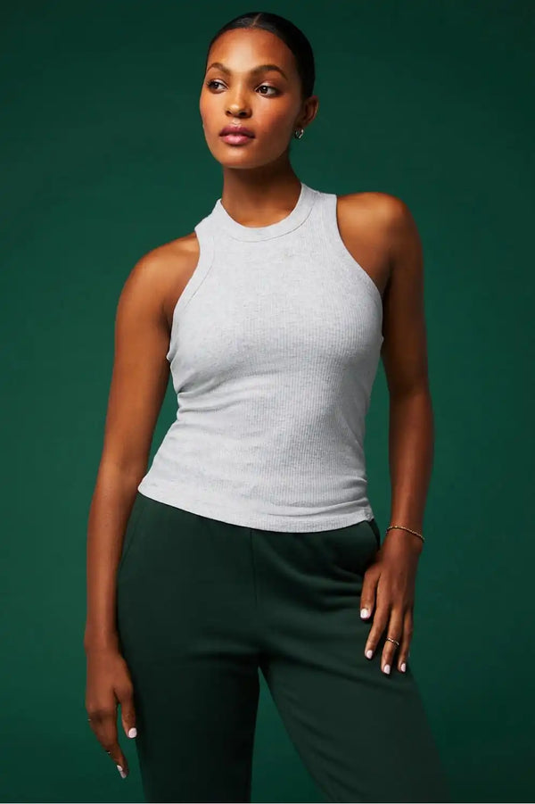 High Neck Rib Built-In Bra Tank