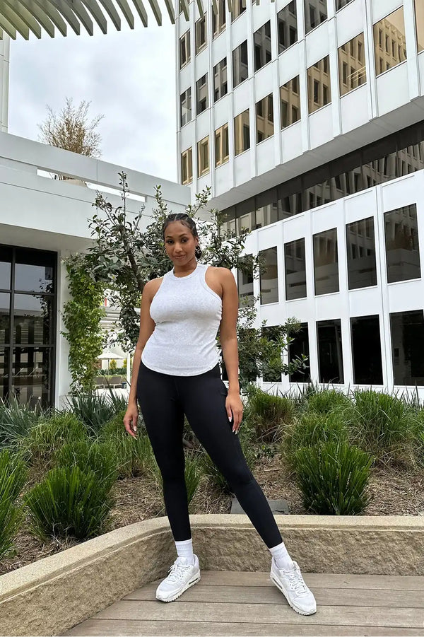High Neck Rib Built-In Bra Tank