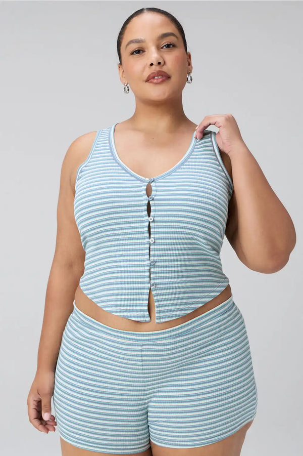 Modal Rib V-Neck Button Tank